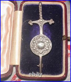 Scottish Sterling Silver Iona Celtic Sword & Shield Brooch