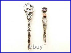 Scottish Sterling Silver c1900 Amethyst Dirk and 1937 Viking Ship Brooch