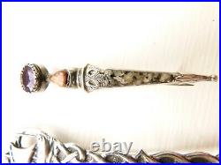 Scottish Sterling Silver c1900 Amethyst Dirk and 1937 Viking Ship Brooch