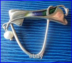 Scottish Stg. Silver & Enamel Art Nouveau Brooch & Pearl Pat Cheney c. 1980s