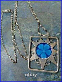 Scottish Stg Silver Enamel Flower Floral Pendant Norman Grant h/m1970s Edinburgh