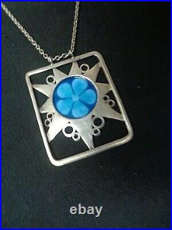 Scottish Stg Silver Enamel Flower Floral Pendant Norman Grant h/m1970s Edinburgh