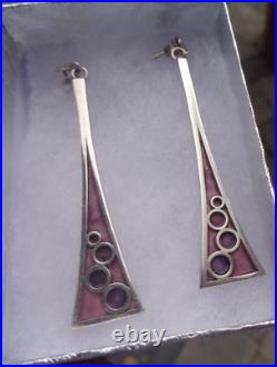 Scottish Stg Silver Enamel Modernist Earrings Norman Grant h/m 1971/2 Edinburgh