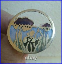 Scottish Stg Silver Enamel Water Lilies Brooch Pat Cheney h/m 1980 Edinburgh