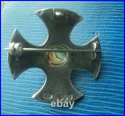 Scottish Stg Silver Iona Celtic Cross Moss Agate Brooch h/m 1964 Robert Allison