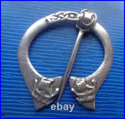 Scottish Stg Silver Iona Celtic Viking Ship DOUBLE SIDED Brooch h/m 1944 Glasgow