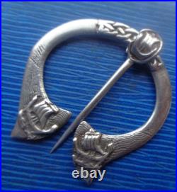 Scottish Stg Silver Iona Celtic Viking Ship DOUBLE SIDED Brooch h/m 1944 Glasgow