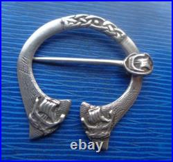 Scottish Stg Silver Iona Celtic Viking Ship DOUBLE SIDED Brooch h/m 1944 Glasgow