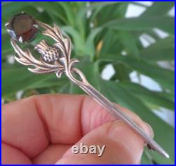 Scottish Stg. Silver & Smokey Quartz THISTLE Brooch Kilt Pin 1985 Thomas Ebbert