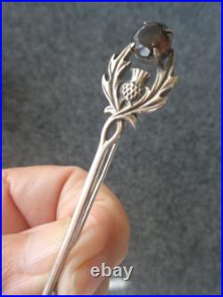 Scottish Stg. Silver & Smokey Quartz THISTLE Brooch Kilt Pin 1985 Thomas Ebbert