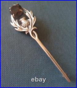 Scottish Stg. Silver & Smokey Quartz THISTLE Brooch Kilt Pin 1985 Thomas Ebbert