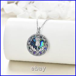 Scottish Thistle Necklace with Abalone Shell 925 Sterling Silver Celtic Knot Sco