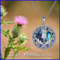 Scottish Thistle Necklace with Abalone Shell 925 Sterling Silver Celtic Knot Sco