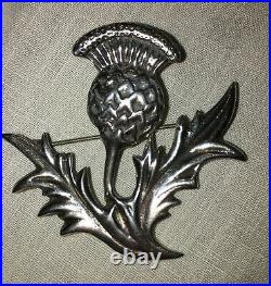 Scottish Thistle Sterling Silver Brooch Large Pin Vtg Flower 925 Antique
