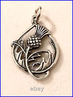 Scottish Thistle Sterling Silver Pendant Necklace Box Chain 18 Vtg Celtic Irish