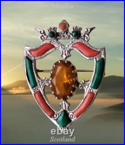 Scottish Traditional Sterling Silver Citrine & Agate Mix Luckenbooth Brooch