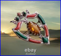 Scottish Traditional Sterling Silver Citrine & Agate Mix Luckenbooth Brooch