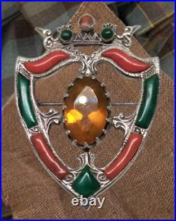 Scottish Traditional Sterling Silver Citrine & Agates Luckenbooth Brooch