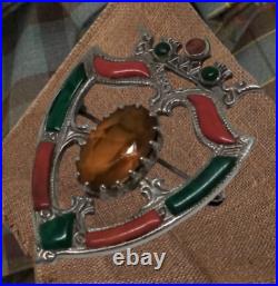 Scottish Traditional Sterling Silver Citrine & Agates Luckenbooth Brooch