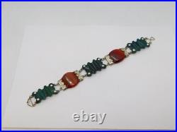 Scottish Victorian Sterling Silver, Carnelian, Moss Agate Panel Bracelet Antique