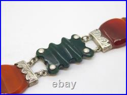 Scottish Victorian Sterling Silver, Carnelian, Moss Agate Panel Bracelet Antique
