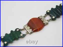 Scottish Victorian Sterling Silver, Carnelian, Moss Agate Panel Bracelet Antique Scottish Victorian Sterling Silver, Carnelian, Moss Agate Panel Bracelet Antique