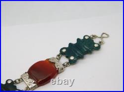 Scottish Victorian Sterling Silver, Carnelian, Moss Agate Panel Bracelet Antique