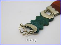 Scottish Victorian Sterling Silver, Carnelian, Moss Agate Panel Bracelet Antique
