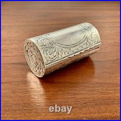 Scottish Victorian Sterling Silver Cylindrical Box / Case Maker Rt No Monogram
