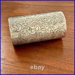 Scottish Victorian Sterling Silver Cylindrical Box / Case Maker Rt No Monogram