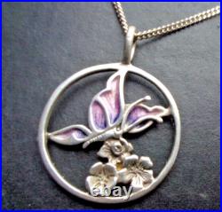 Scottish Vintage Sterling Silver Enamel DRAGONFLY Pendant c. 1980s Norman Grant