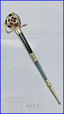 Scottish claymore sword silver pin or brooch set with semi precious stones