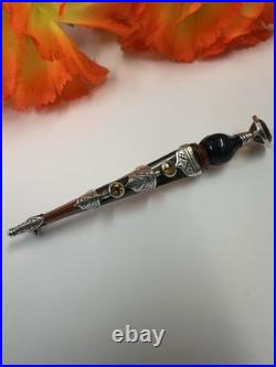 Scottish silver kilt pin. Citrine, Bloodstone & Agate