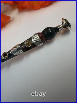 Scottish silver kilt pin. Citrine, Bloodstone & Agate