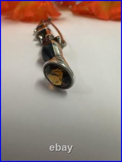 Scottish silver kilt pin. Citrine, Bloodstone & Agate