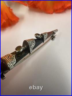 Scottish silver kilt pin. Citrine, Bloodstone & Agate