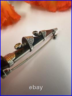 Scottish silver kilt pin. Citrine, Bloodstone & Agate