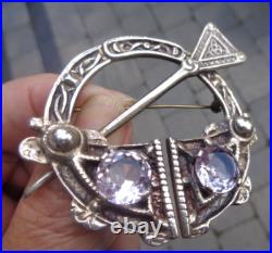 Silver Scottish Brooch Amethyst Celtic Vintage LARGE HEAVY hm 1960 Ward Brothers