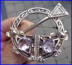 Silver Scottish Brooch Amethyst Celtic Vintage LARGE HEAVY hm 1960 Ward Brothers