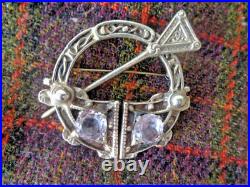 Silver Scottish Brooch Amethyst Celtic Vintage LARGE HEAVY hm 1960 Ward Brothers