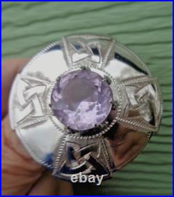 Silver Scottish Brooch Amethyst Celtic Vintage LARGE hallmark 1971 Ward Brothers