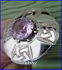 Silver Scottish Brooch Amethyst Celtic Vintage LARGE hallmark 1971 Ward Brothers