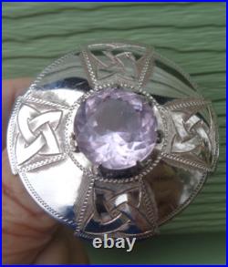 Silver Scottish Brooch Amethyst Celtic Vintage LARGE hallmark 1971 Ward Brothers