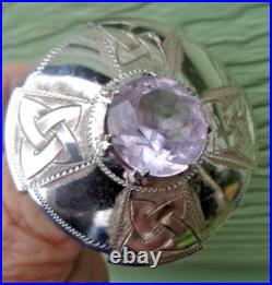 Silver Scottish Brooch Amethyst Celtic Vintage LARGE hallmark 1971 Ward Brothers