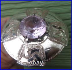 Silver Scottish Brooch Amethyst Celtic Vintage LARGE hallmark 1971 Ward Brothers