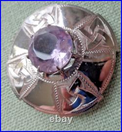 Silver Scottish Brooch Amethyst Celtic Vintage LARGE hallmark 1971 Ward Brothers