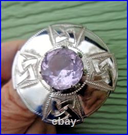 Silver Scottish Brooch Amethyst Celtic Vintage LARGE hallmark 1971 Ward Brothers