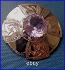 Silver Scottish Brooch Amethyst Celtic Vintage LARGE hallmark 1971 Ward Brothers