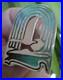 Silver Scottish Enamel Sea Bird Flying / Sun Brooch Pat Cheney 1980s Art Deco