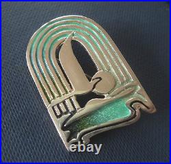 Silver Scottish Enamel Sea Bird Flying / Sun Brooch Pat Cheney 1980s Art Deco